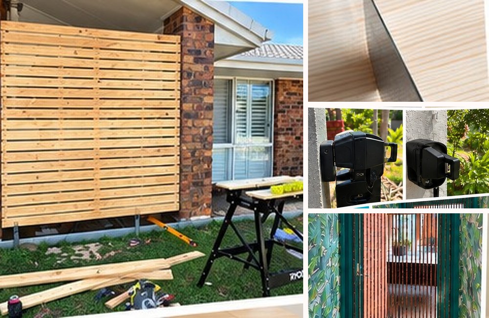 Collage of Crystal’s real privacy screens & outdoor jobs projects