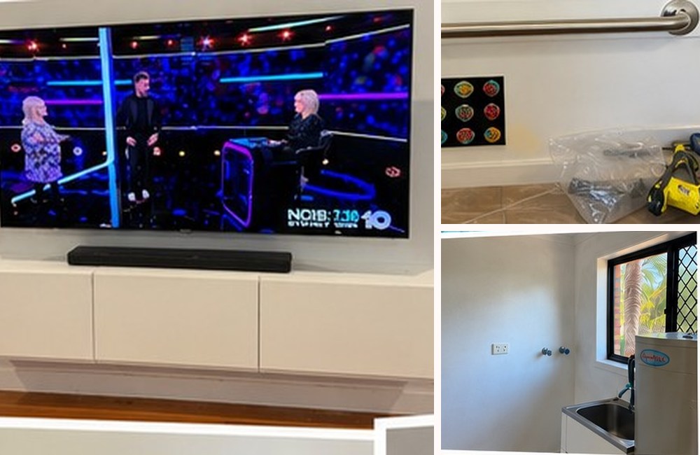 Collage of Crystal’s real tv mounting & home installations projects
