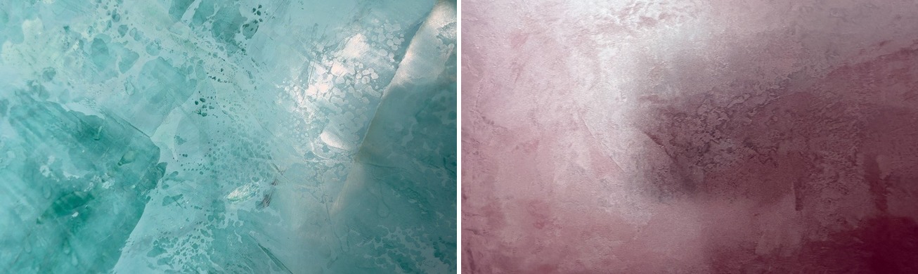Crystal’s turquoise Ocean Depths and pink Venetian plaster samples